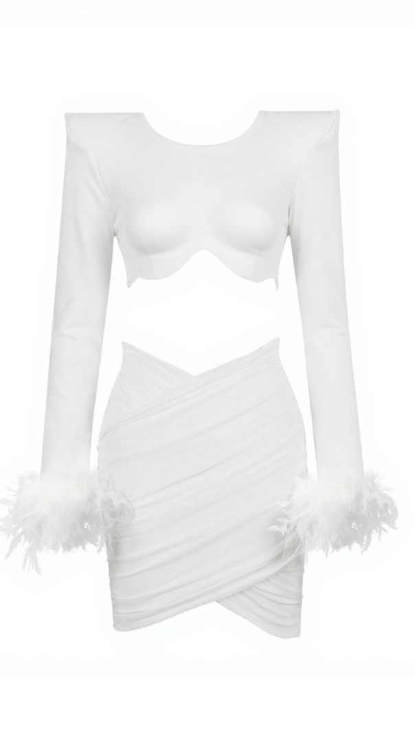 AIIZIE FAUNA LONG SLEEVE FEATHER MESH BANDAGE SET IN WHITE - product image