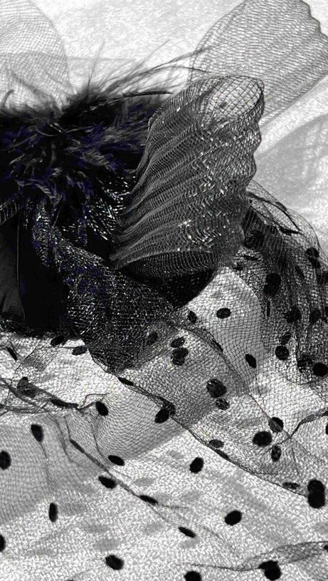 VLAD FEATHER MESH COCKTAIL HAT IN BLACK