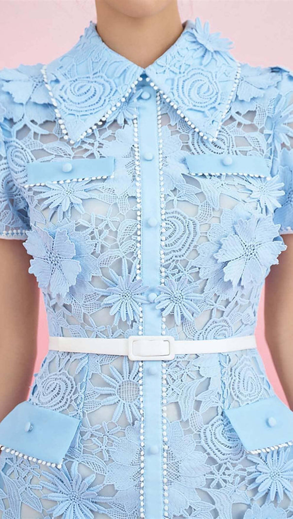 AIIZIE A-LINE FLORAL EMBROIDERY MINI DRESS IN BLUE - product image