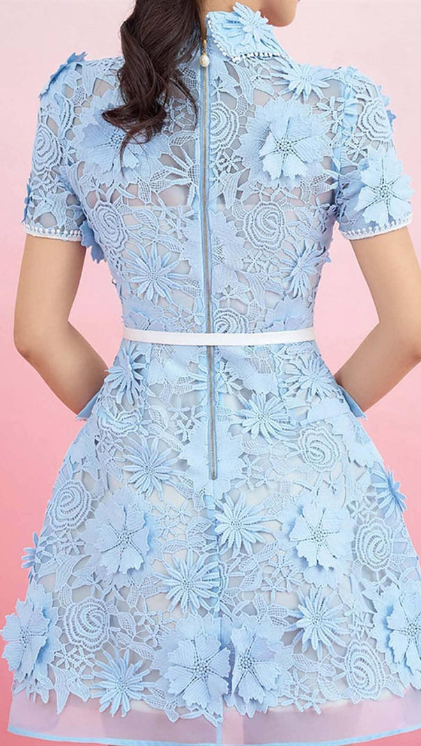 AIIZIE A-LINE FLORAL EMBROIDERY MINI DRESS IN BLUE - product image