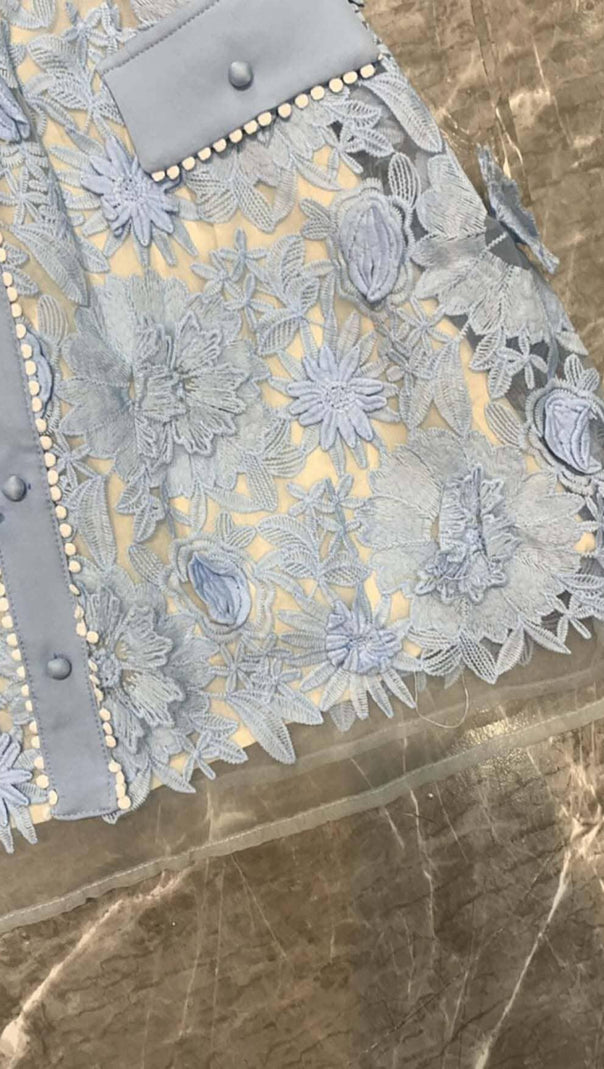 AIIZIE A-LINE FLORAL EMBROIDERY MINI DRESS IN BLUE - product image