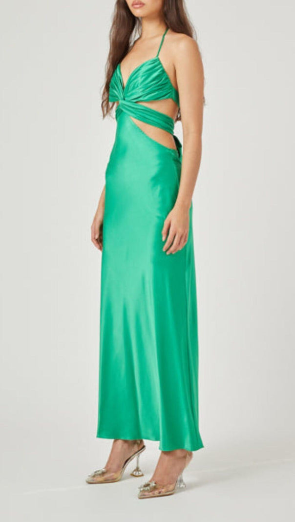 AIIZIE BUTTERFLY CUT OUT MAXI SLIP DRESS IN GREEN - product image