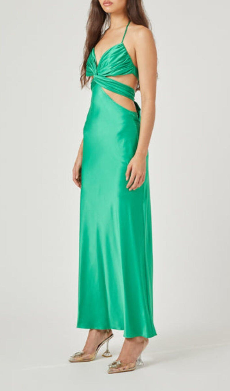 BUTTERFLY CUT OUT MAXI SLIP DRESS IN GREEN