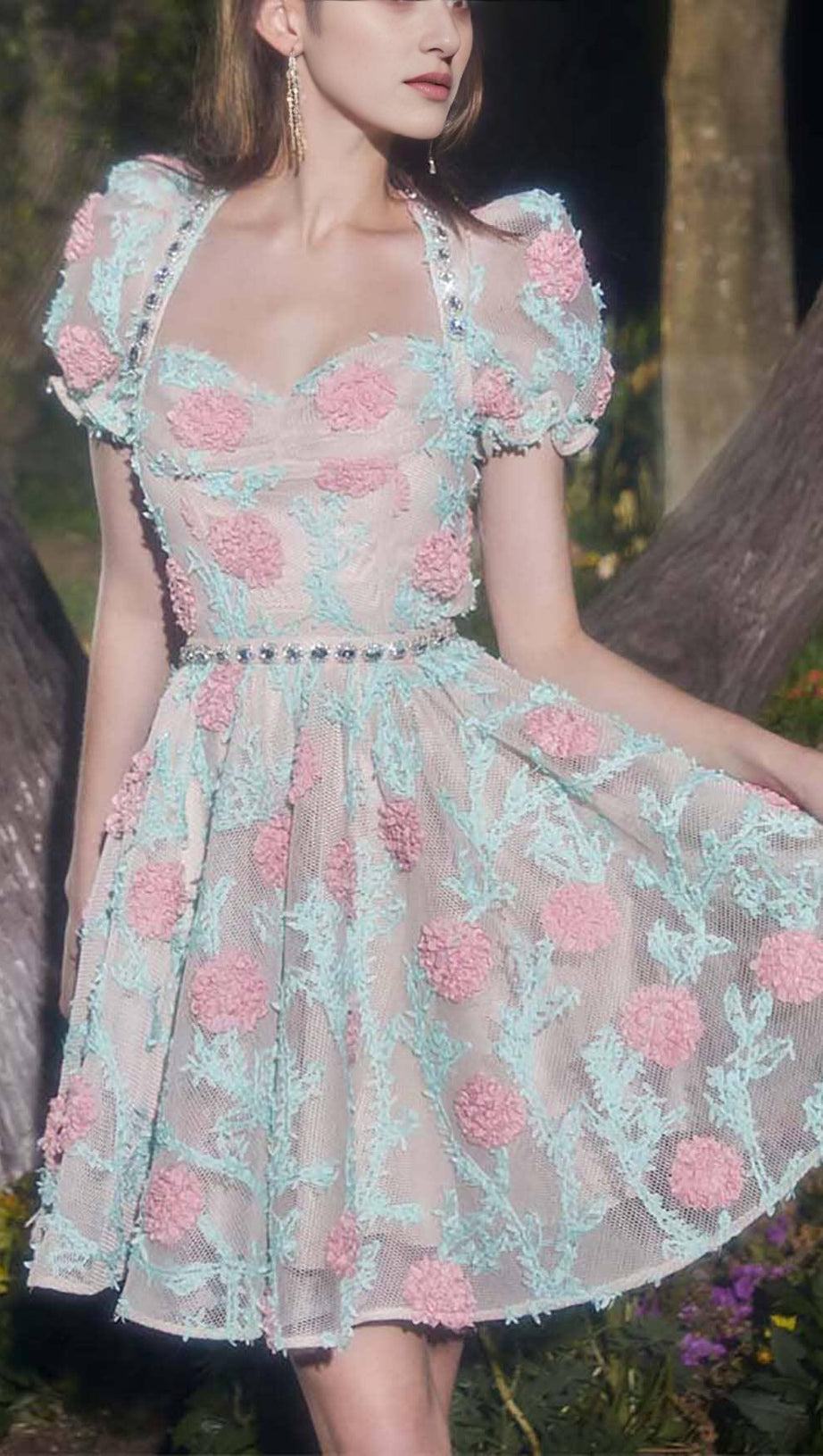 APPLIQUÉD LACE EMBROIDERED TWO PIECE IN BLUE