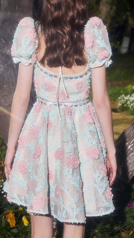 APPLIQUÉD LACE EMBROIDERED TWO PIECE IN BLUE