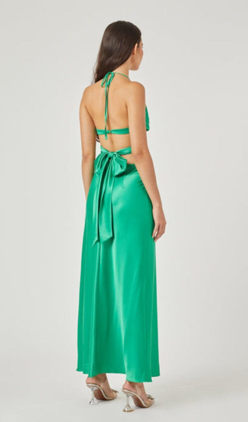 BUTTERFLY CUT OUT MAXI SLIP DRESS IN GREEN