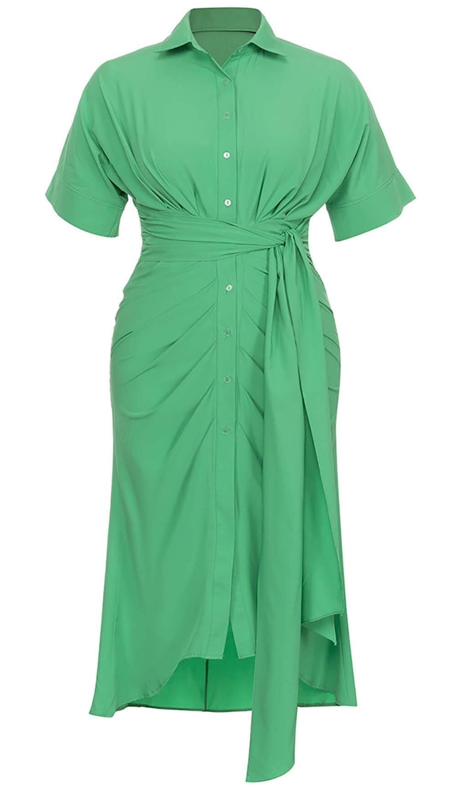 BATWING SLEEVE SHIRT MIDI DRESS IN GREEN