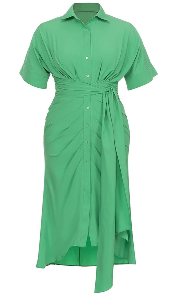 BATWING SLEEVE SHIRT MIDI DRESS IN GREEN