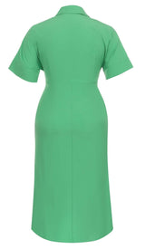 BATWING SLEEVE SHIRT MIDI DRESS IN GREEN