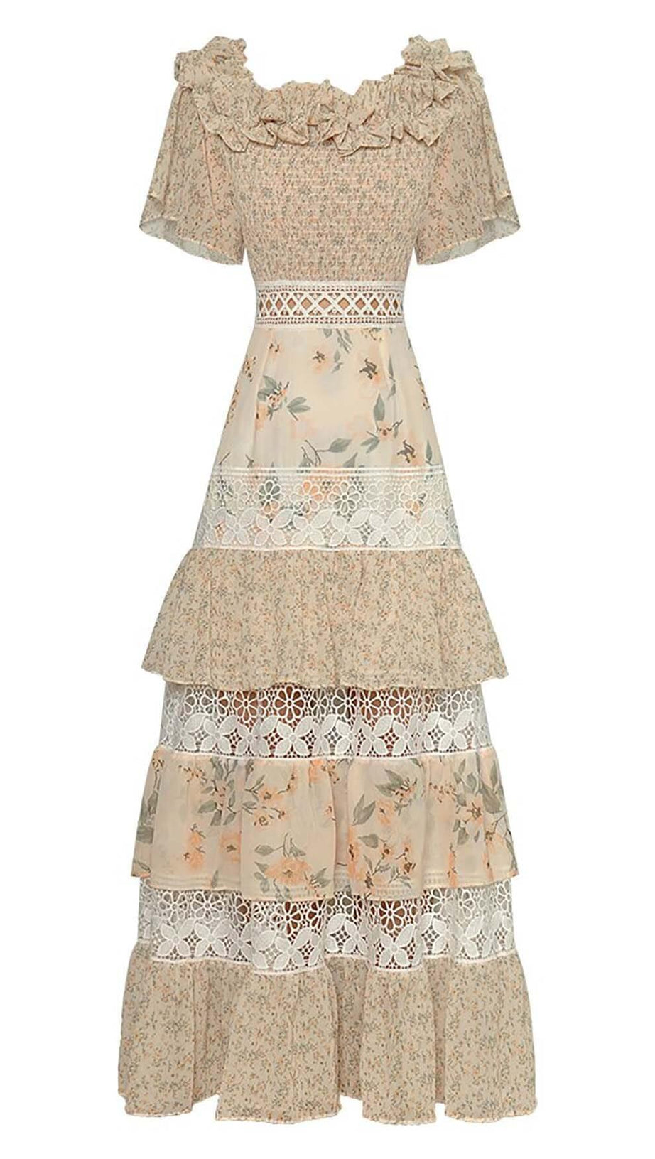 BUTTERFLY SLEEVE TIERED MAXI DRESS