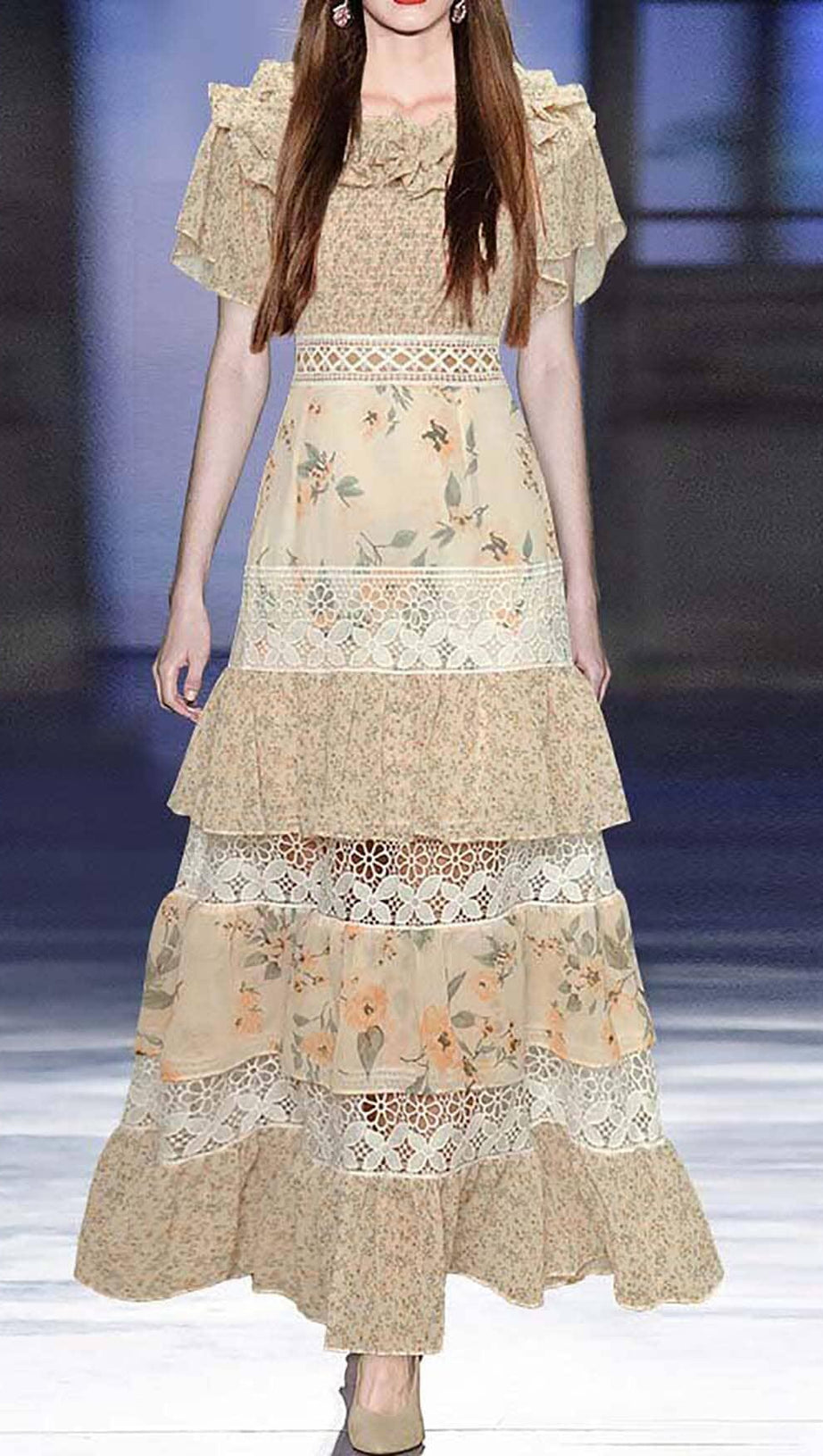 BUTTERFLY SLEEVE TIERED MAXI DRESS