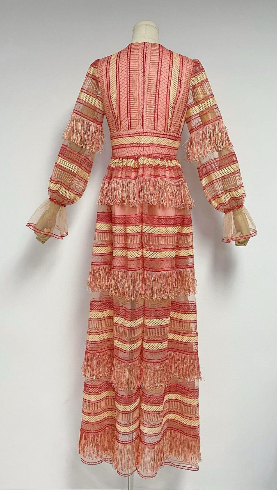 DEEP V TASSEL BLOUSON SLEEVES MAXI DRESS