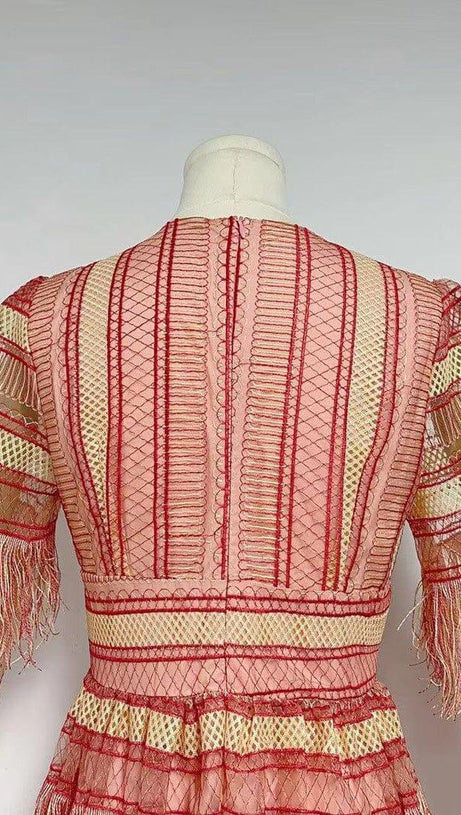 DEEP V TASSEL BLOUSON SLEEVES MAXI DRESS