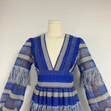 DEEP V TASSEL BLOUSON SLEEVES MAXI DRESS IN BLUE