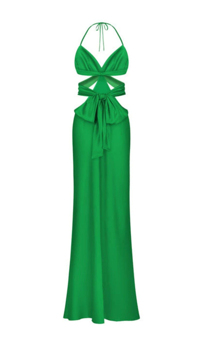 BUTTERFLY CUT OUT MAXI SLIP DRESS IN GREEN