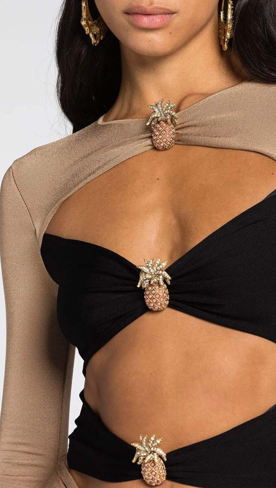 EMBELLISHED CUTOUT MAXI DRESS IN SEMI