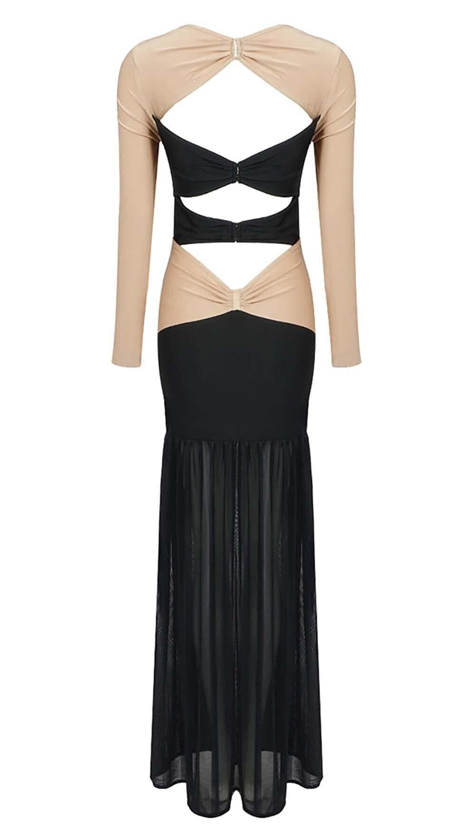 EMBELLISHED CUTOUT MAXI DRESS IN SEMI