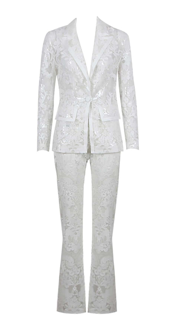 AIIZIE EMBROIDERED LACE MESH JACKET SUIT IN WHITE - product image