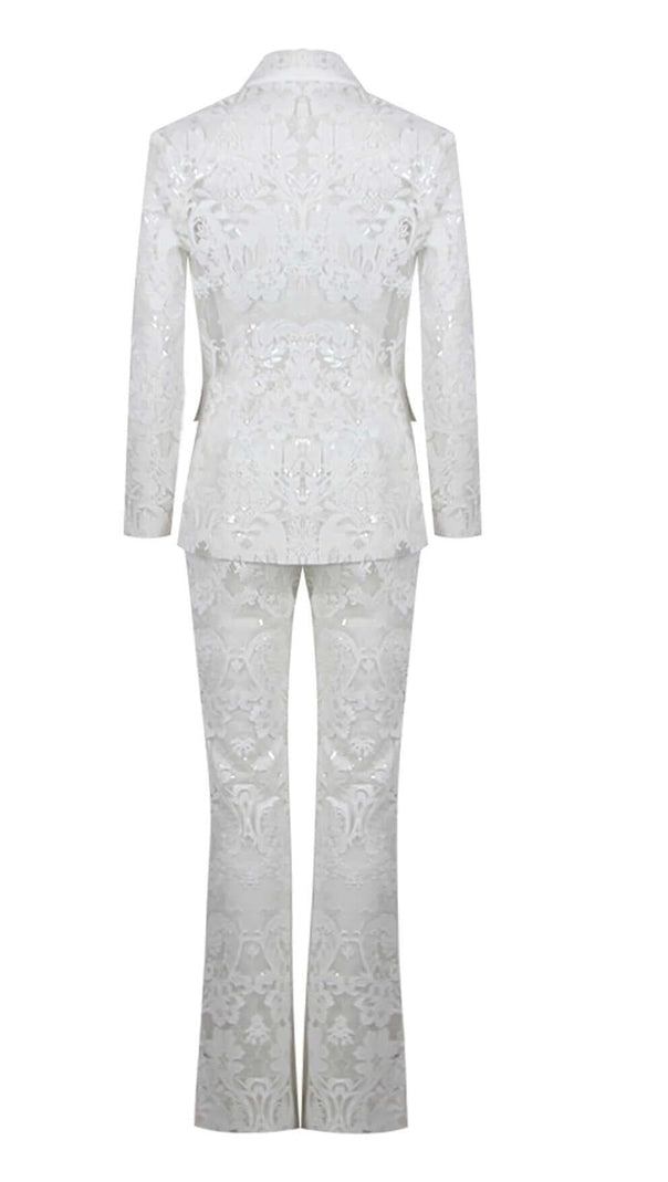 AIIZIE EMBROIDERED LACE MESH JACKET SUIT IN WHITE - product image
