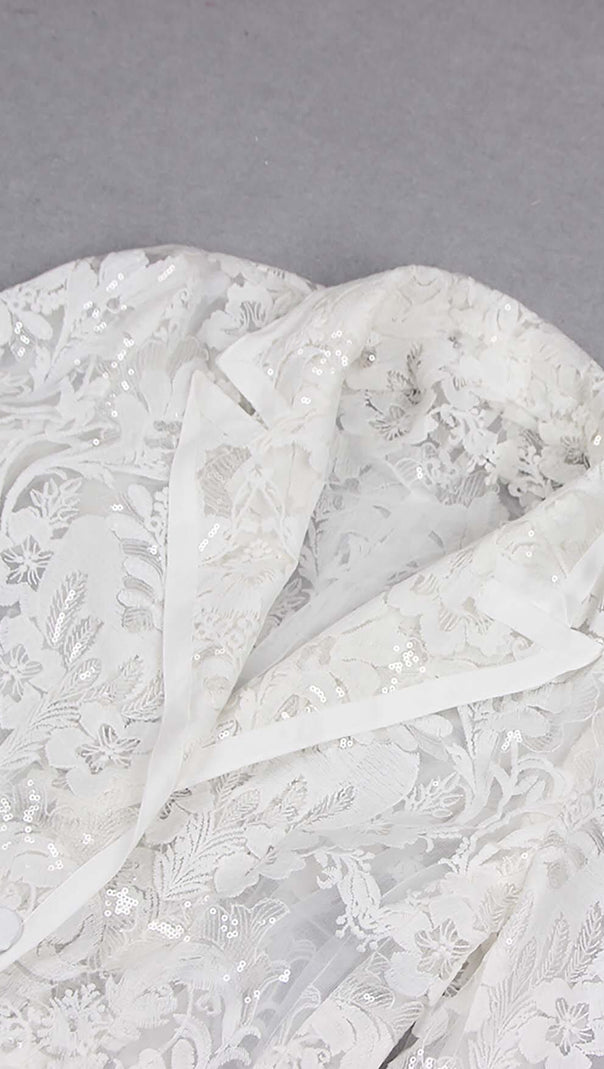 AIIZIE EMBROIDERED LACE MESH JACKET SUIT IN WHITE - product image