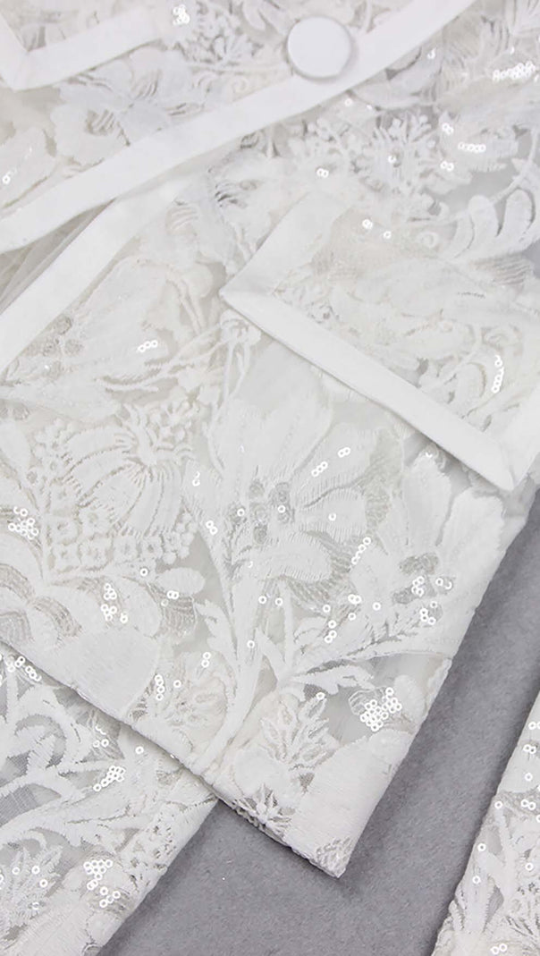 AIIZIE EMBROIDERED LACE MESH JACKET SUIT IN WHITE - product image