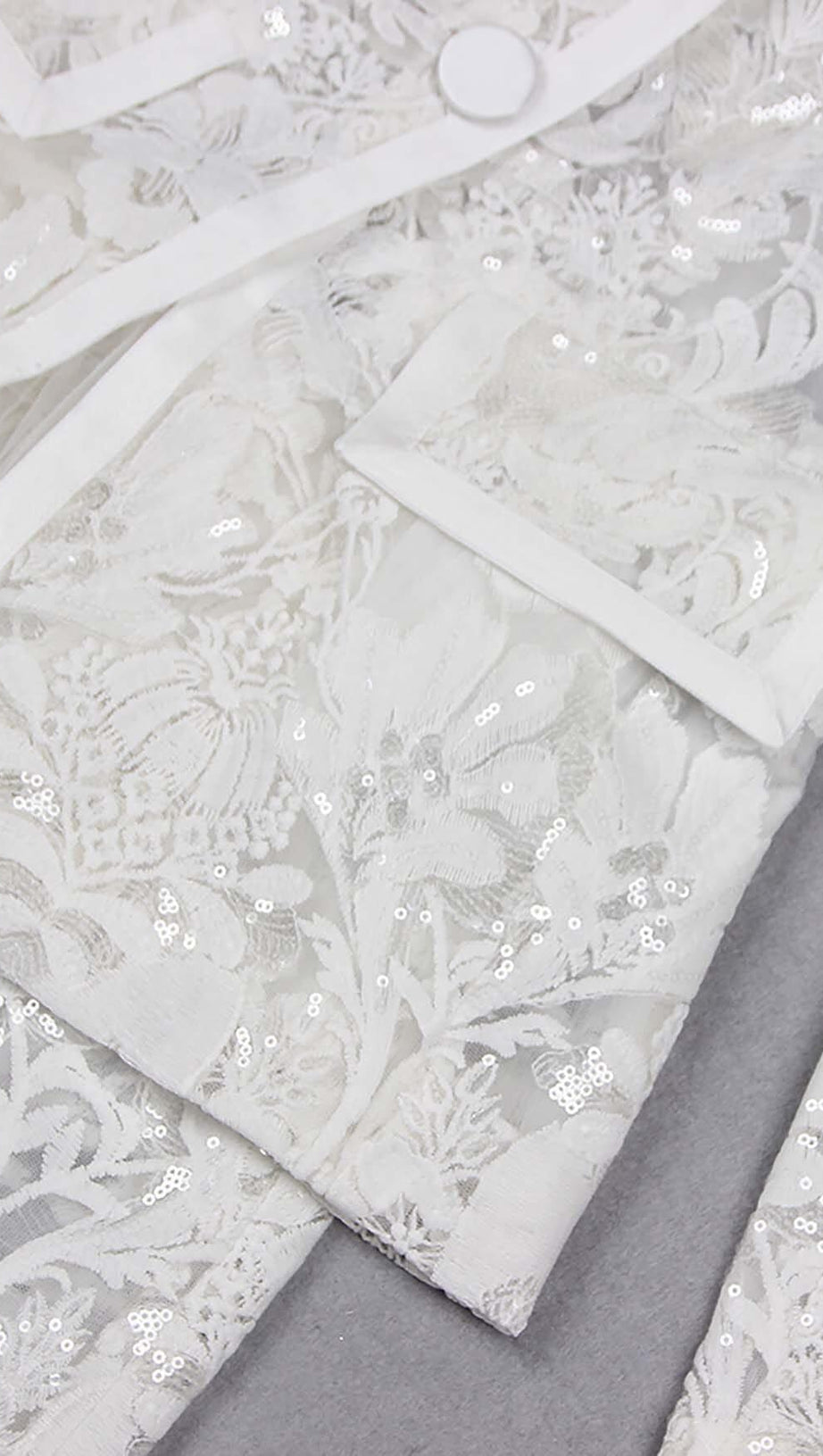EMBROIDERED LACE MESH JACKET SUIT IN WHITE