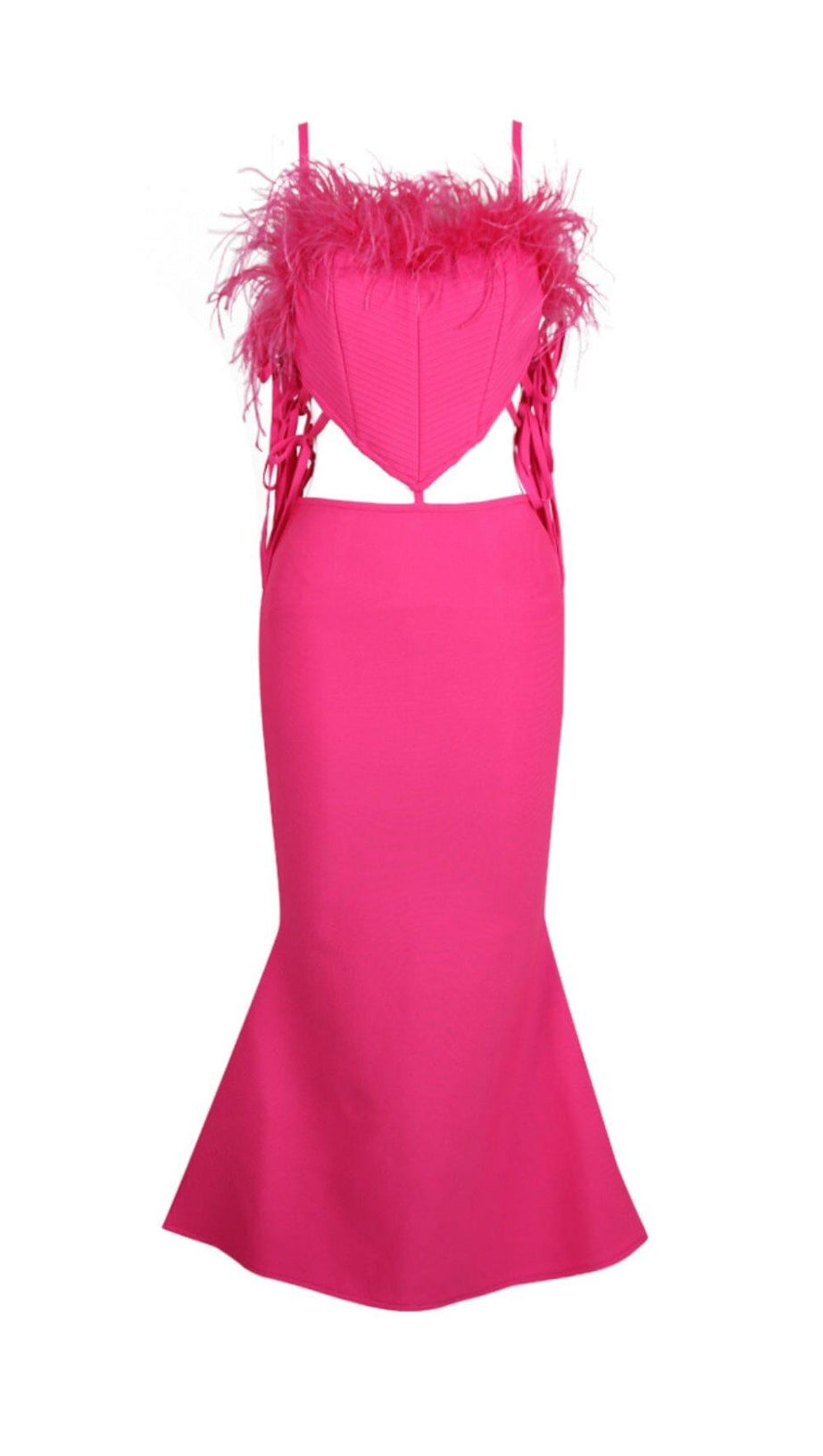 FEATHER CUTOUT BANDAGE DRESS