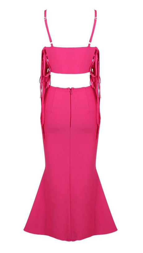 FEATHER CUTOUT BANDAGE DRESS