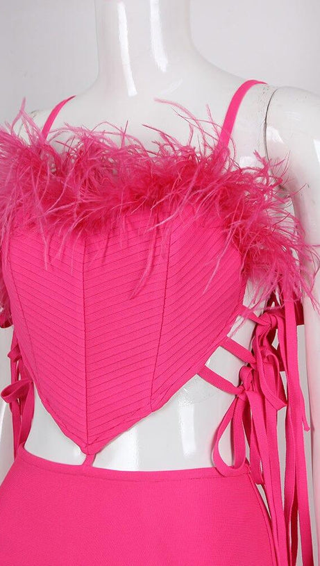 FEATHER CUTOUT BANDAGE DRESS
