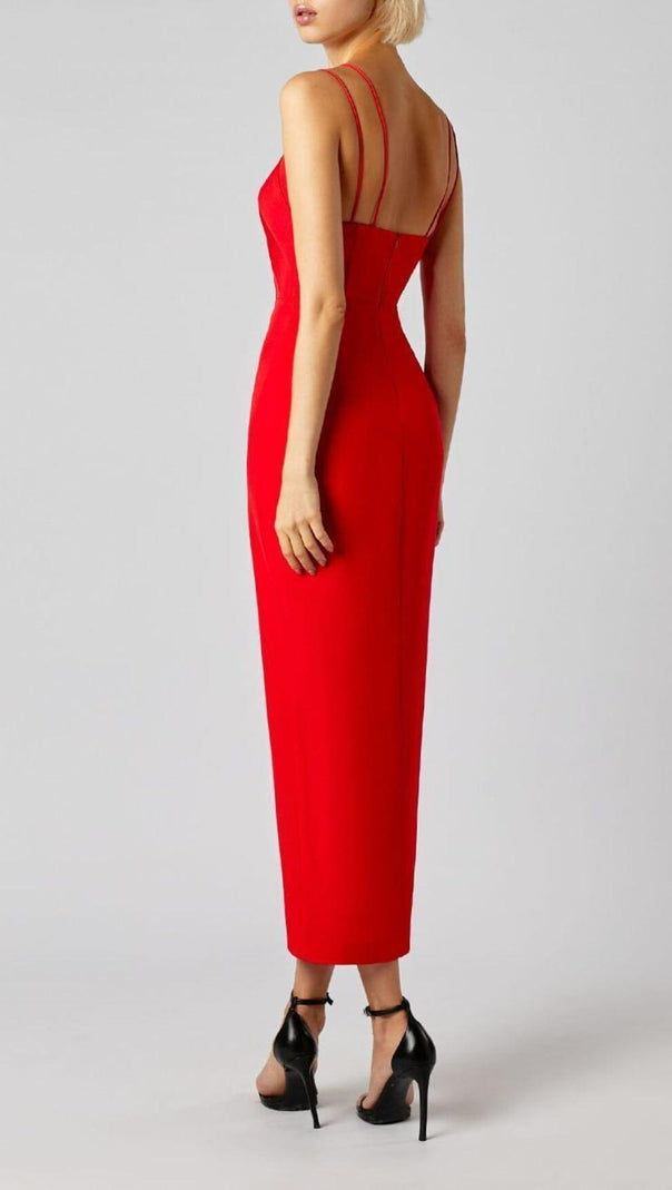AIIZIE SLEEVELESS KEY HOLE SPLIT BACKLESS RED BANDAGE MIDI DRESS - product image