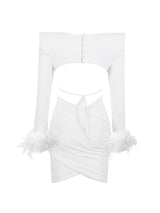 Fauna Long Sleeve Feather Mesh Bandage Set In White