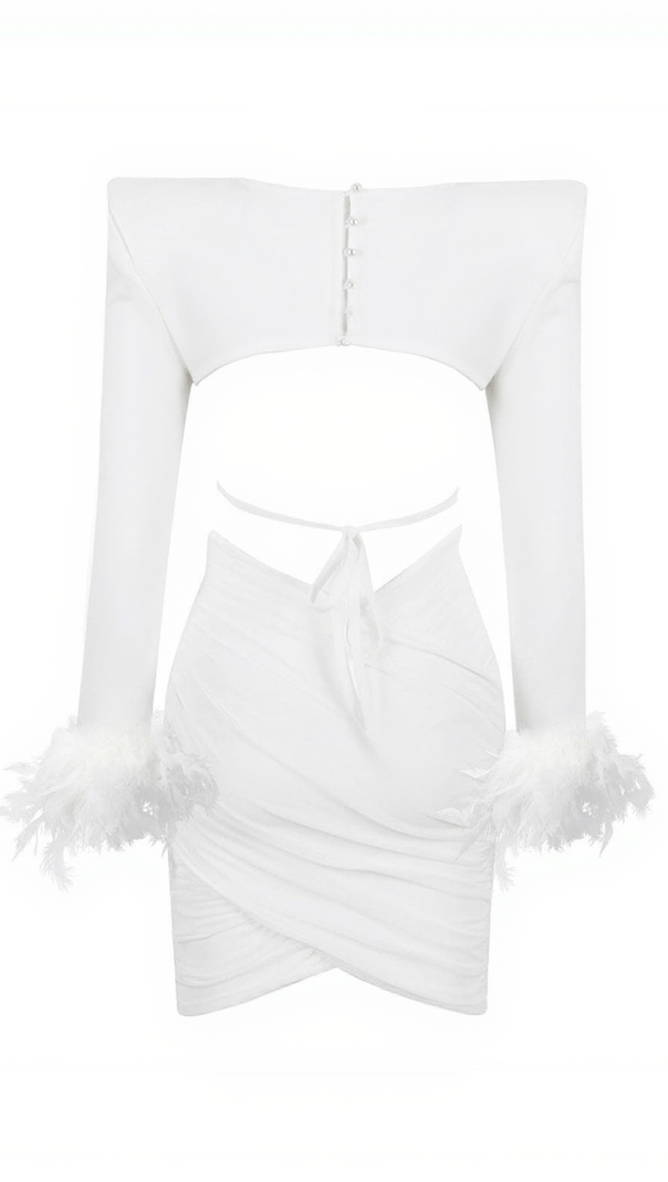 AIIZIE FAUNA LONG SLEEVE FEATHER MESH BANDAGE SET IN WHITE - product image