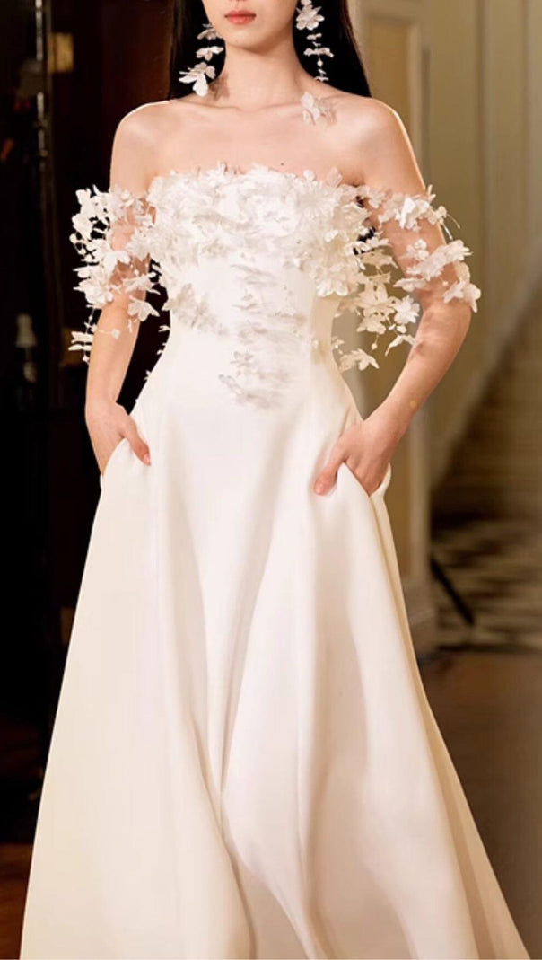 AIIZIE FLORAL 3D APPLIQUÉS SATIN MAXI DRESS - product image