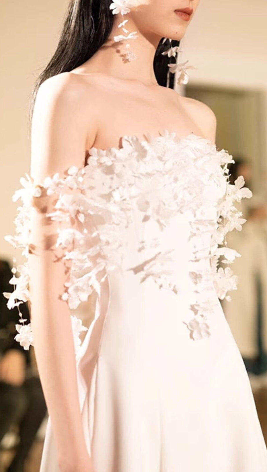 FLORAL 3D APPLIQUÉS SATIN MAXI DRESS