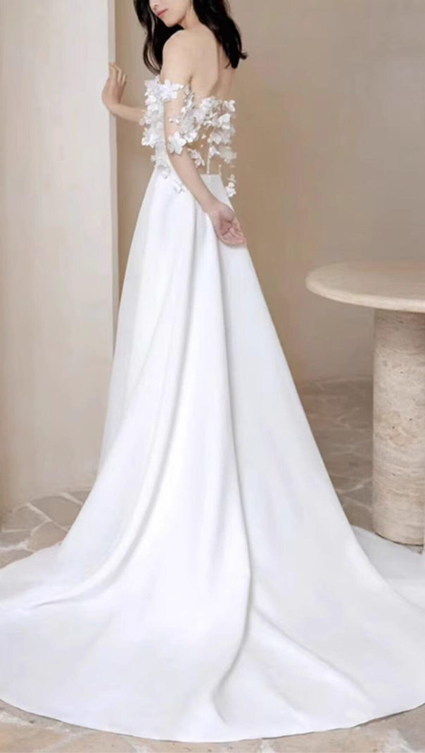 AIIZIE FLORAL 3D APPLIQUÉS SATIN MAXI DRESS - product image