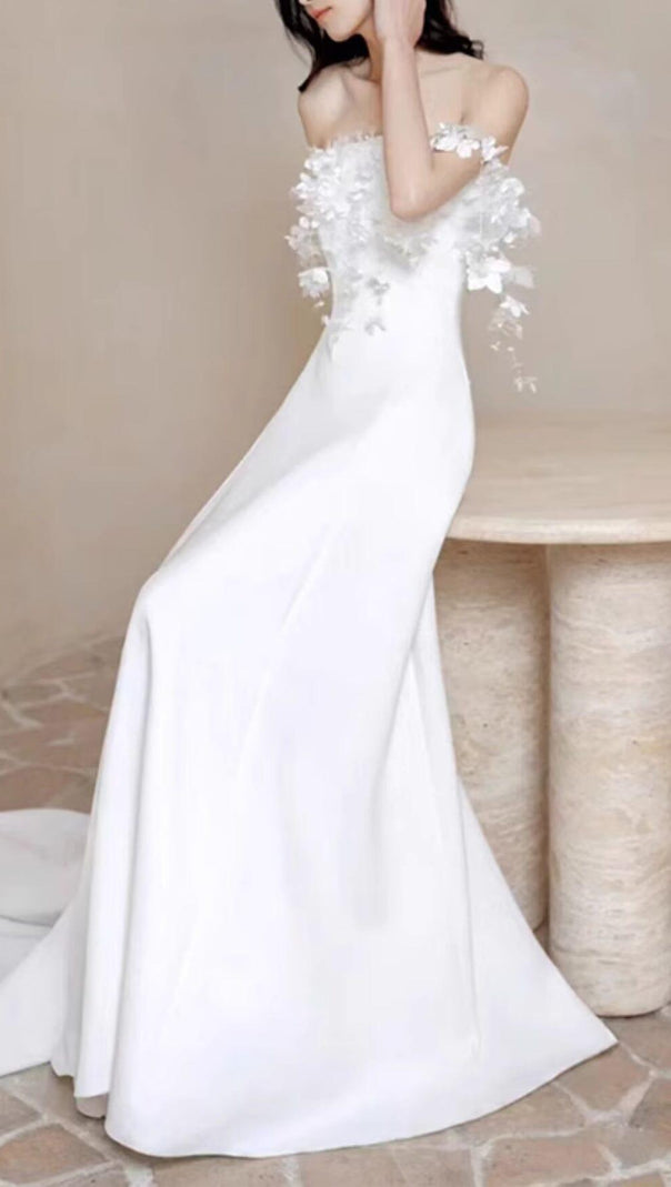 AIIZIE FLORAL 3D APPLIQUÉS SATIN MAXI DRESS - product image