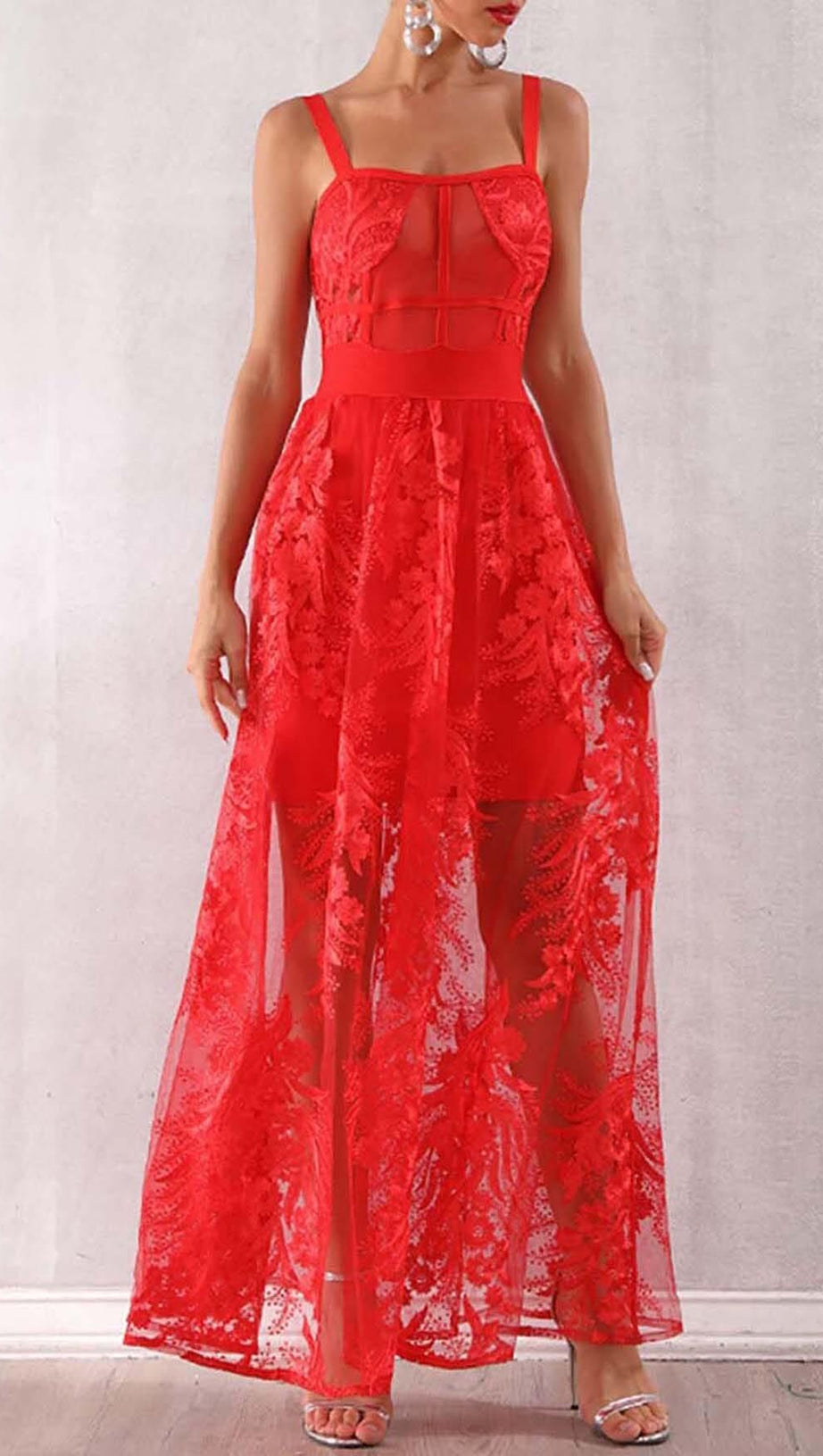 FLORAL CORSET LACE MAIX DRESS IN RED