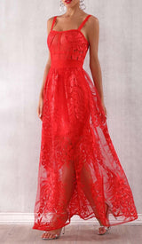 FLORAL CORSET LACE MAIX DRESS IN RED