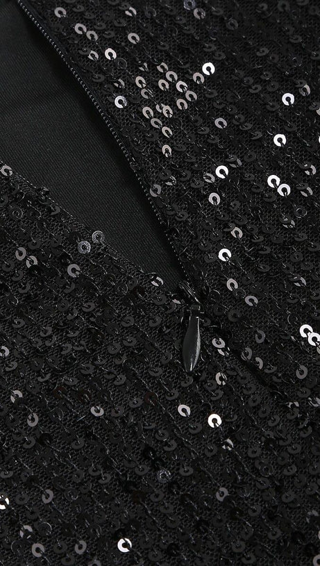 SEQUIN TASSEL BACKLESS MINI DRESS IN BLACK
