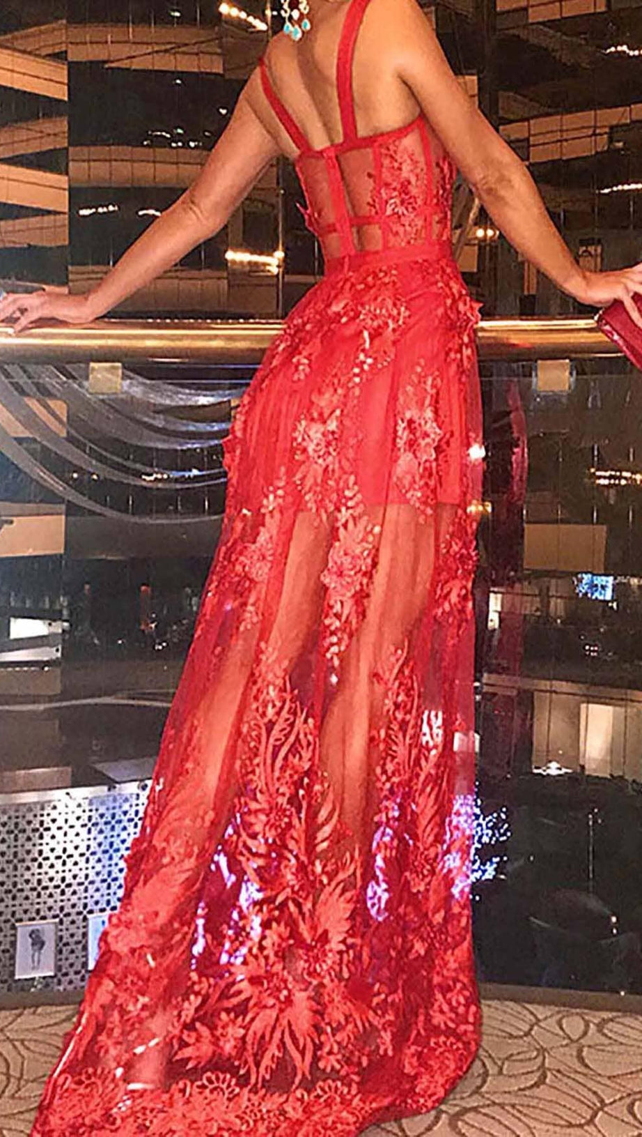 FLORAL CORSET LACE MAIX DRESS IN RED