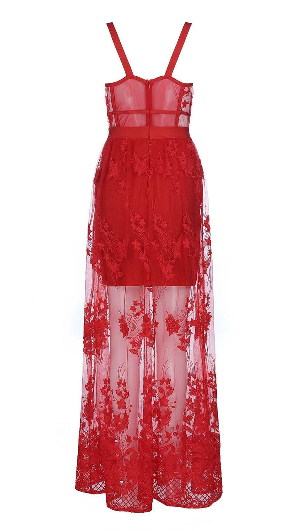 AIIZIE FLORAL CORSET LACE MAIX DRESS IN RED - product image