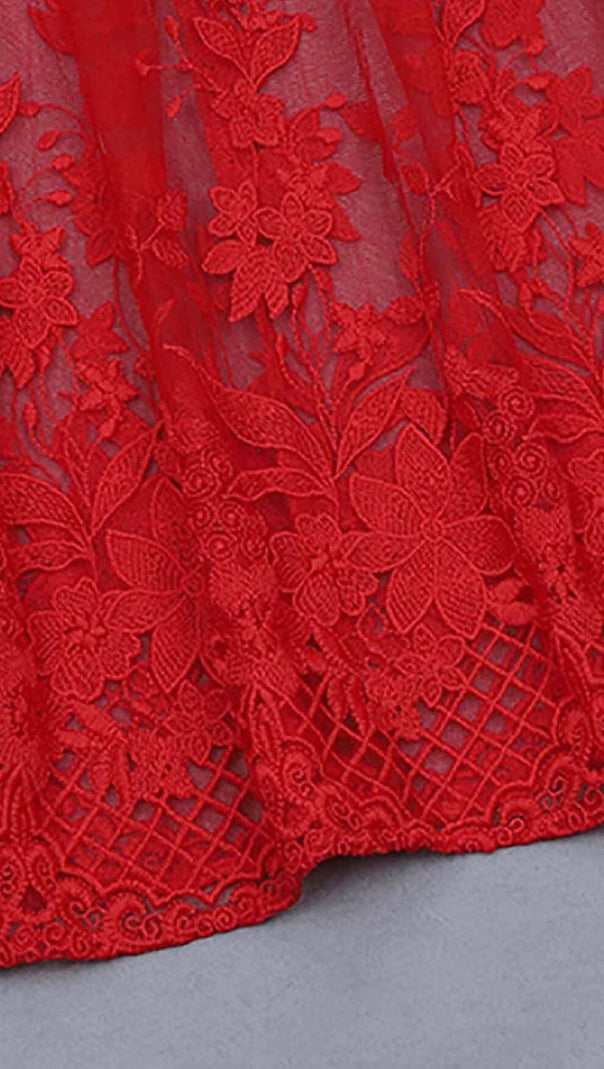 AIIZIE FLORAL CORSET LACE MAIX DRESS IN RED - product image