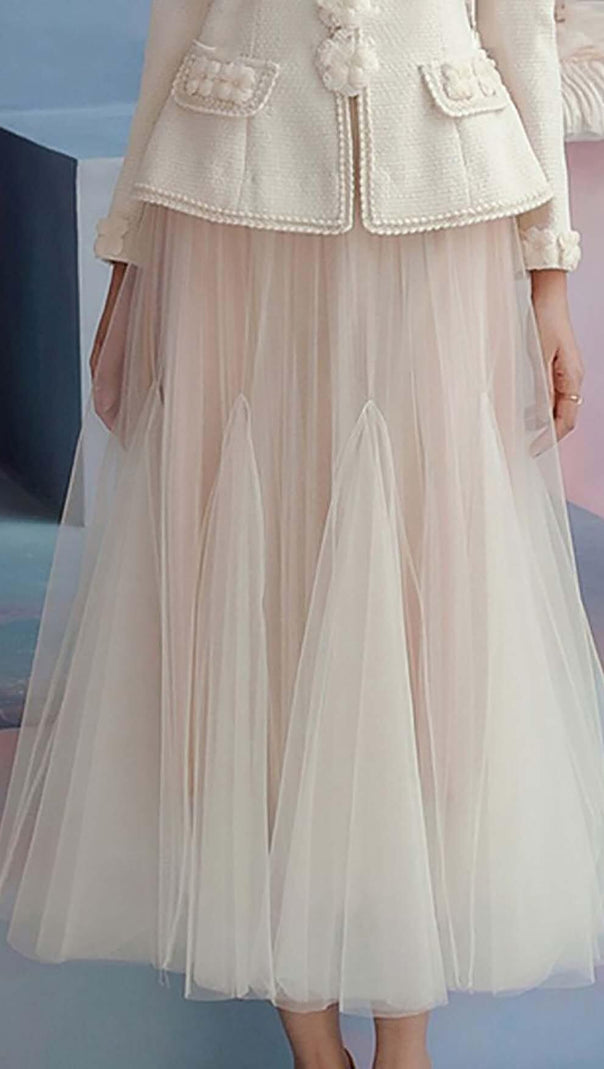 AIIZIE FLORAL EMBELLISHED DRAPED TWO PIECE SET IN BEIGE - product image
