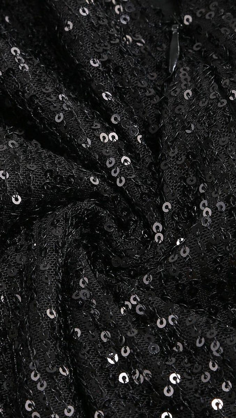 SEQUIN TASSEL BACKLESS MINI DRESS IN BLACK