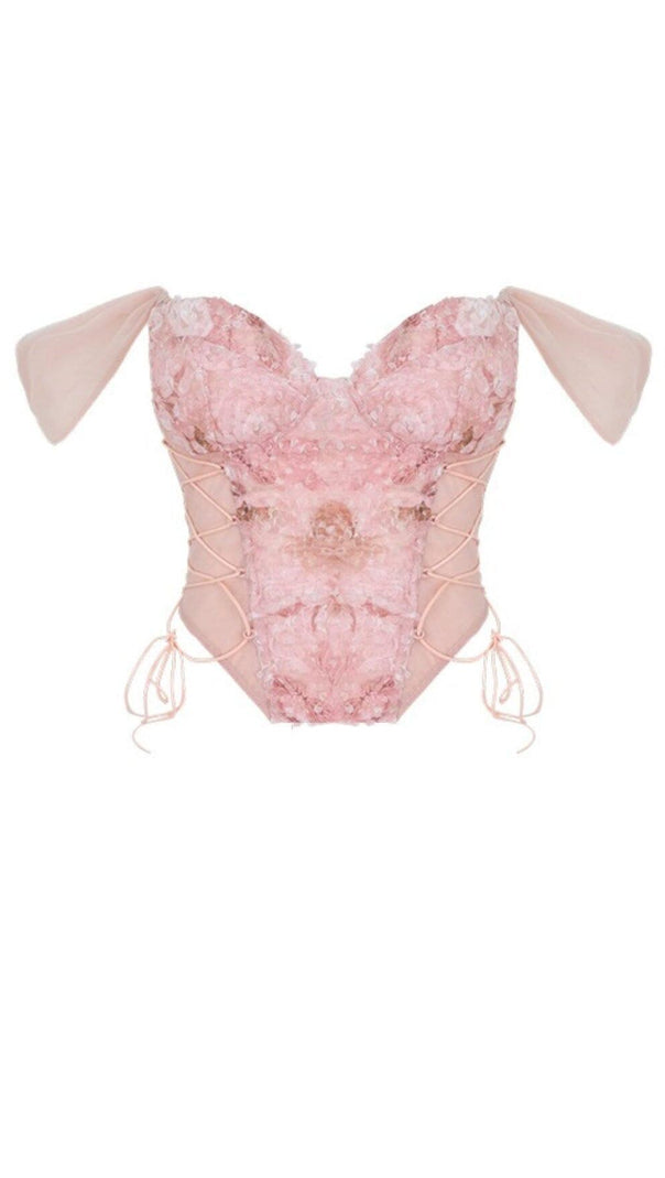 AIIZIE FLORAL EMBROIDERY LACE UP CORSET TOP - product image