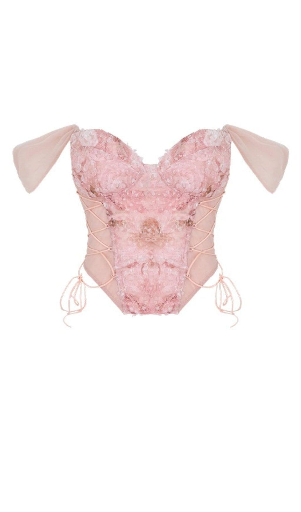 TOP CORSETTO CON LACCI E RICAMI FLOREALI