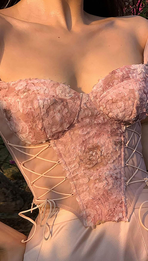 AIIZIE FLORAL EMBROIDERY LACE UP CORSET TOP - product image