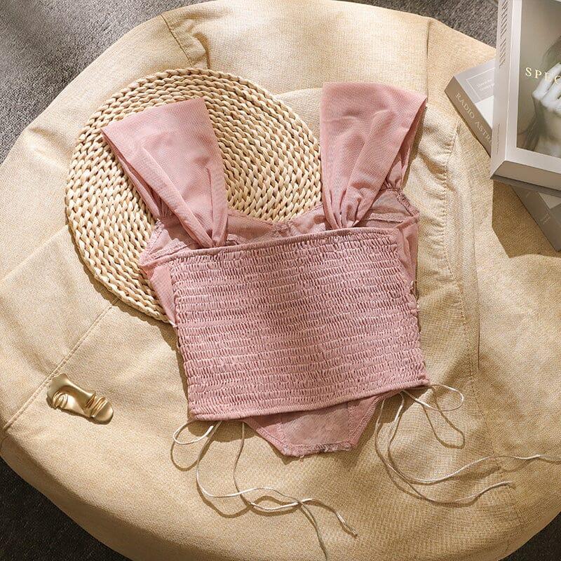 TOP CORSETTO CON LACCI E RICAMI FLOREALI