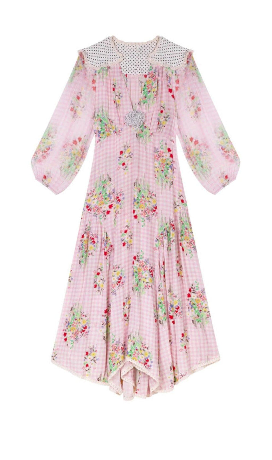 ABITO MIDI CON STAMPA FLOREALE ROSA