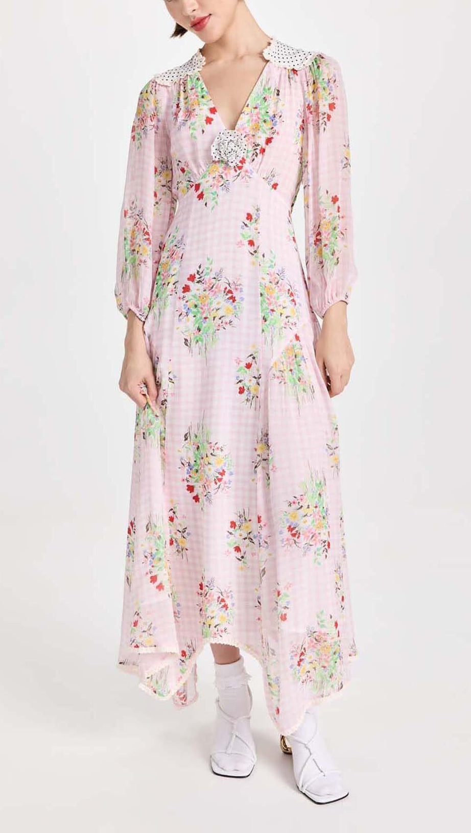 FLORAL PRINT MIDI DRESS IN PINK